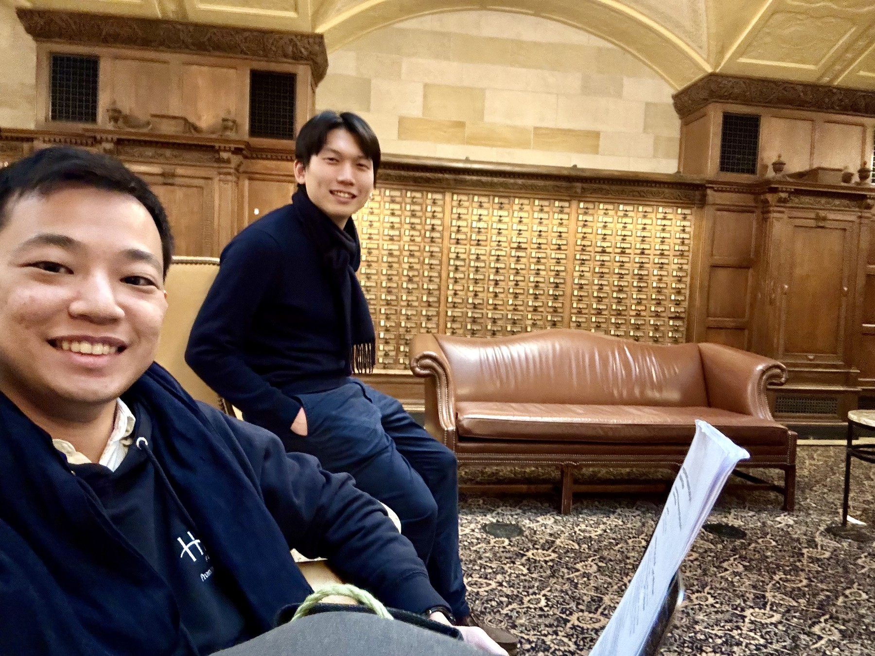 In the library at Yale, November 2025. Left, the author; right, Kei Irizawa.